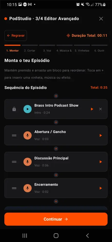 Ecrã Pronto para Gravar com medidor de nível