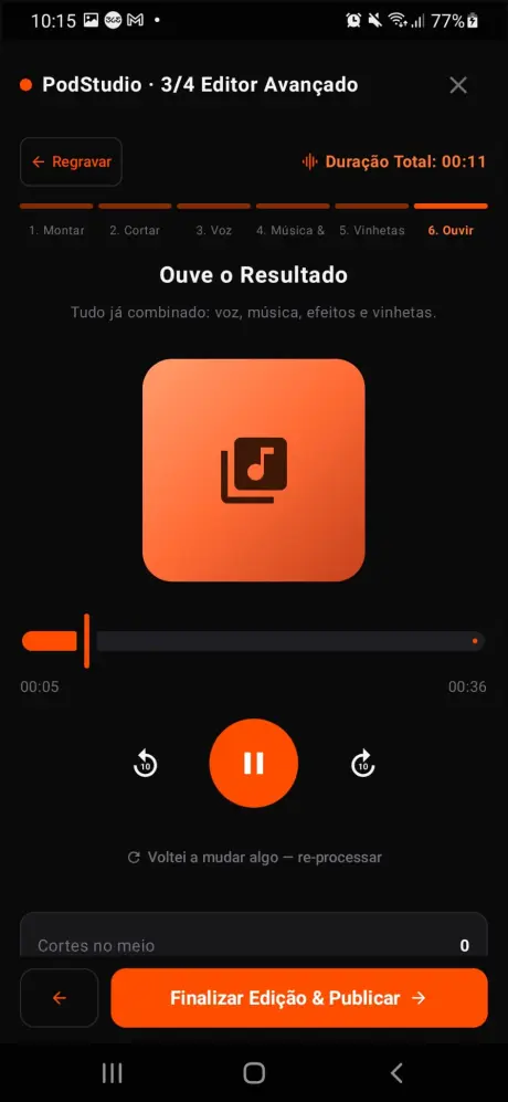 Ecrã Monta o teu Episódio com blocos organizados