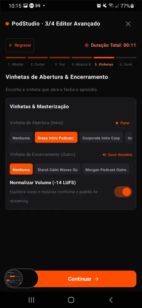 Ecrã Ouve o Resultado com o episódio pronto
