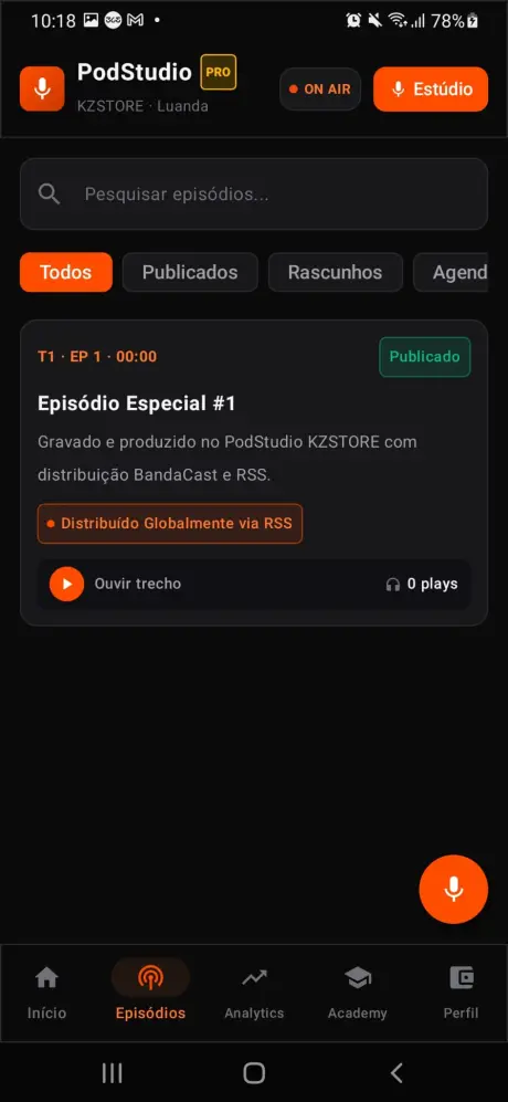 Episódio publicado na lista de episódios